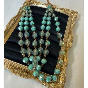 Multi-Strand Necklace Aqua Blue Gold Tone Mermaid Inspired Cosplay Ren Faire